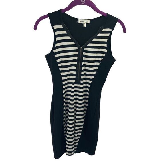 Monteau Women's Black and White Stripe Sheath Dress Small bodycon - Picture 3 of 9
